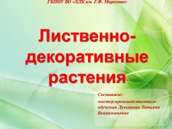 Презентация "Лиственно-декоративные растения" для студентов 3 курса специальности "Садово-парковое и ландшафтное строительство". - Класс учебник | Академический школьный учебник скачать | Сайт школьных книг учебников uchebniki.org.ua