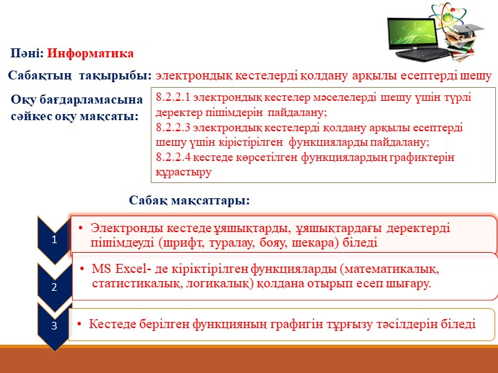 Электрондық кестелерді қолдану арқылы есептерді шешу 1 курс - Класс учебник | Академический школьный учебник скачать | Сайт школьных книг учебников uchebniki.org.ua