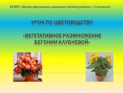 Презентация по цветоводству "Вегетативное размножение бегонии клубеньковой" (10 класс) - Класс учебник | Академический школьный учебник скачать | Сайт школьных книг учебников uchebniki.org.ua